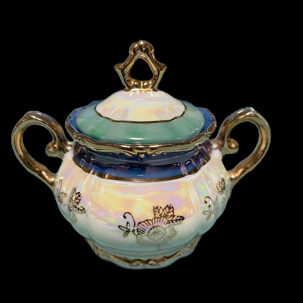 Vtg Royal Japan Porcelain Victorian Iridiscent Lusterware Double Handle Bowls